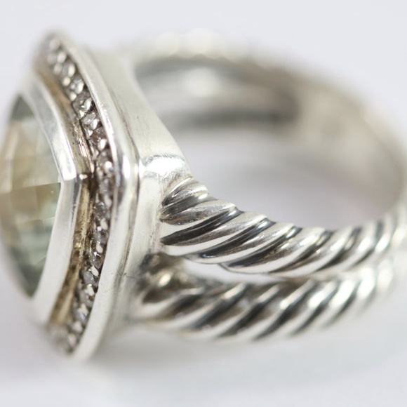 David Yurman 11mm Prasiolite Albion Diamond Ring - Picture 3 of 8